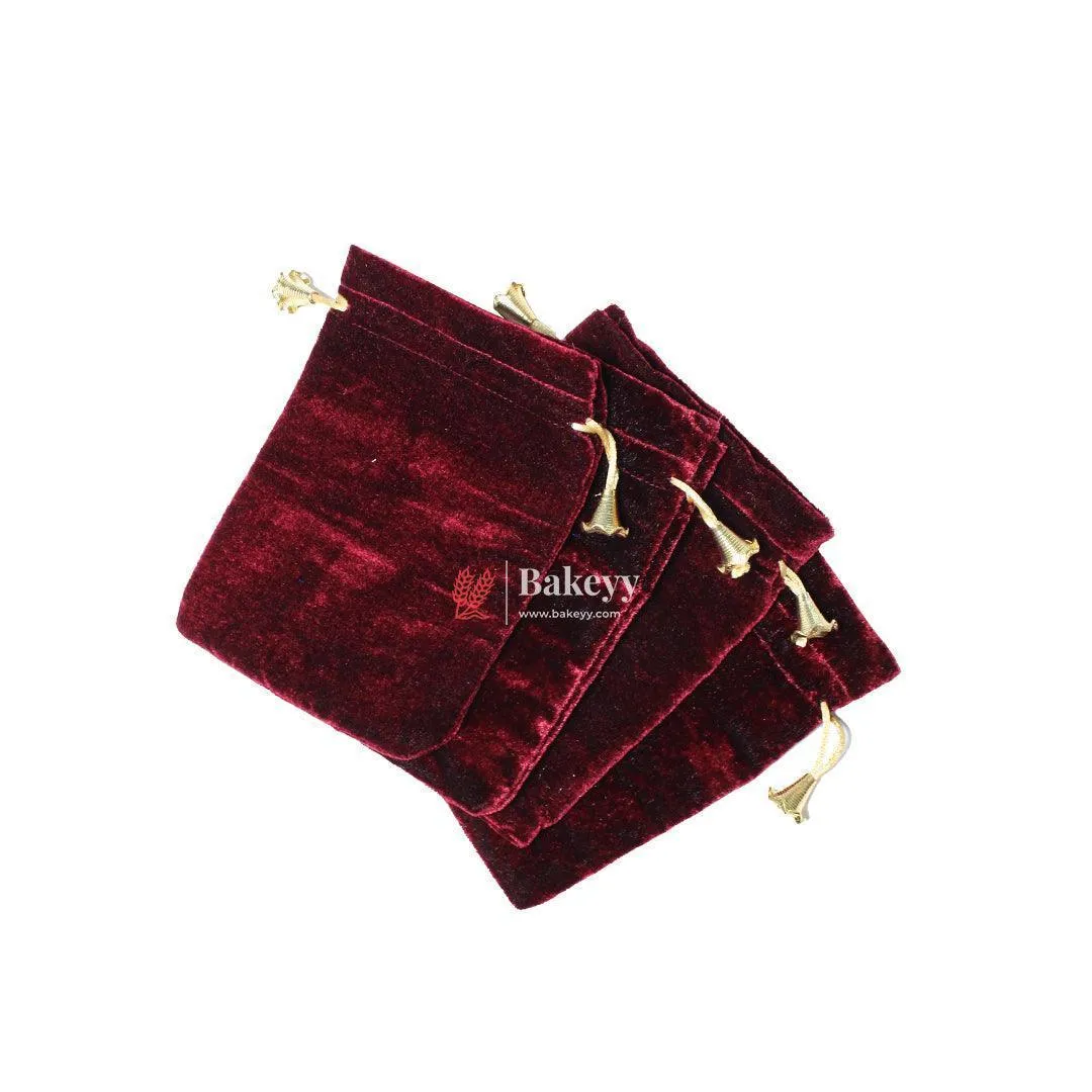 10x14 cm | Velvet Drawstring Potli Bag | Brown  Colour | Pack of 10 | Luxurious Gift & Storage Pouch |