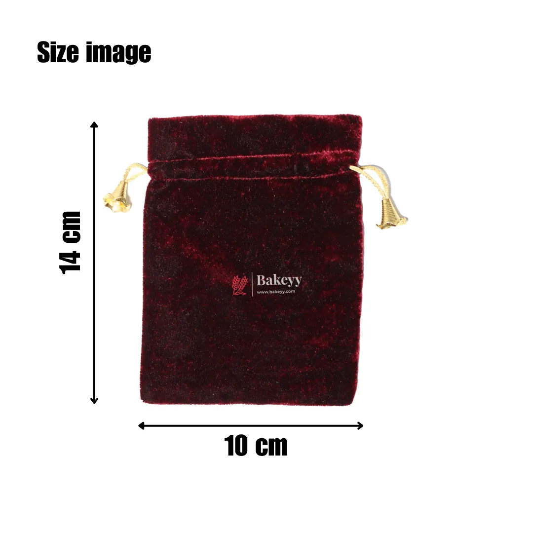 10x14 cm | Velvet Drawstring Potli Bag | Brown  Colour | Pack of 10 | Luxurious Gift & Storage Pouch |