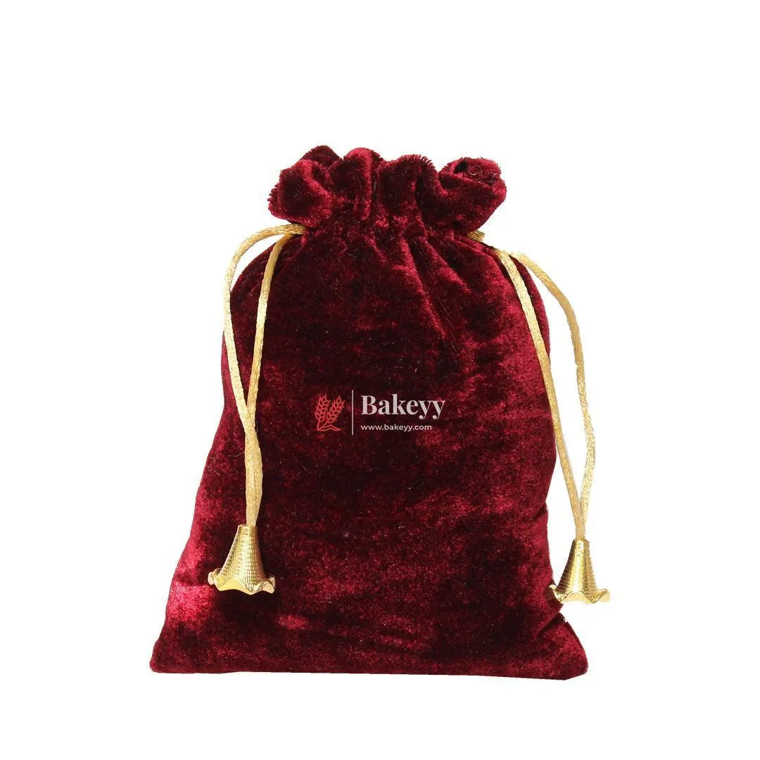 10x14 cm | Velvet Drawstring Potli Bag | Brown  Colour | Pack of 10 | Luxurious Gift & Storage Pouch |