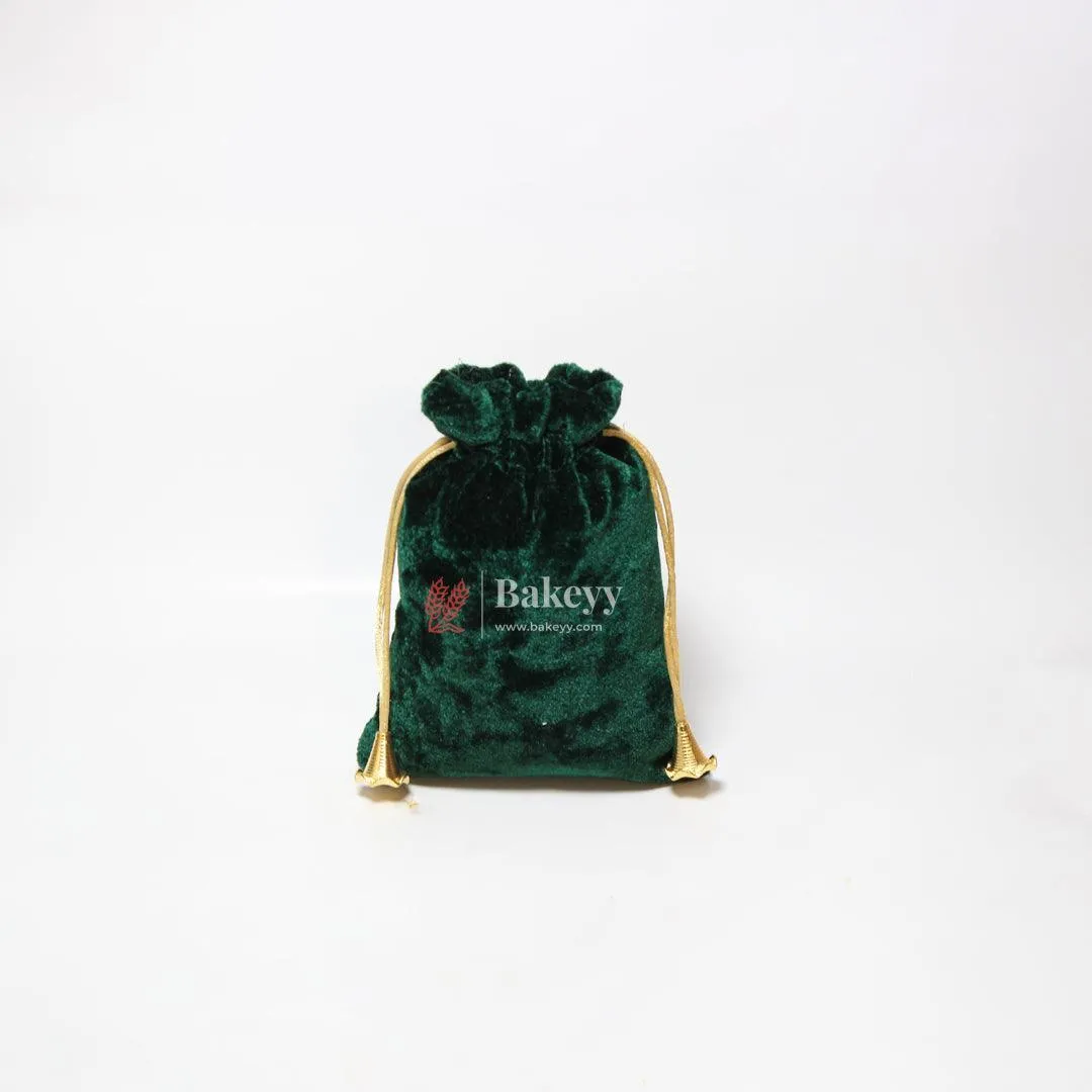 10x14 cm  | Velvet Drawstring Potli Bag | Green Colour |  Pack of 10 | Luxurious Gift & Storage Pouch |