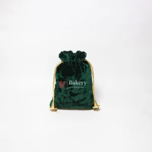 10x14 cm  | Velvet Drawstring Potli Bag | Green Colour |  Pack of 10 | Luxurious Gift & Storage Pouch |