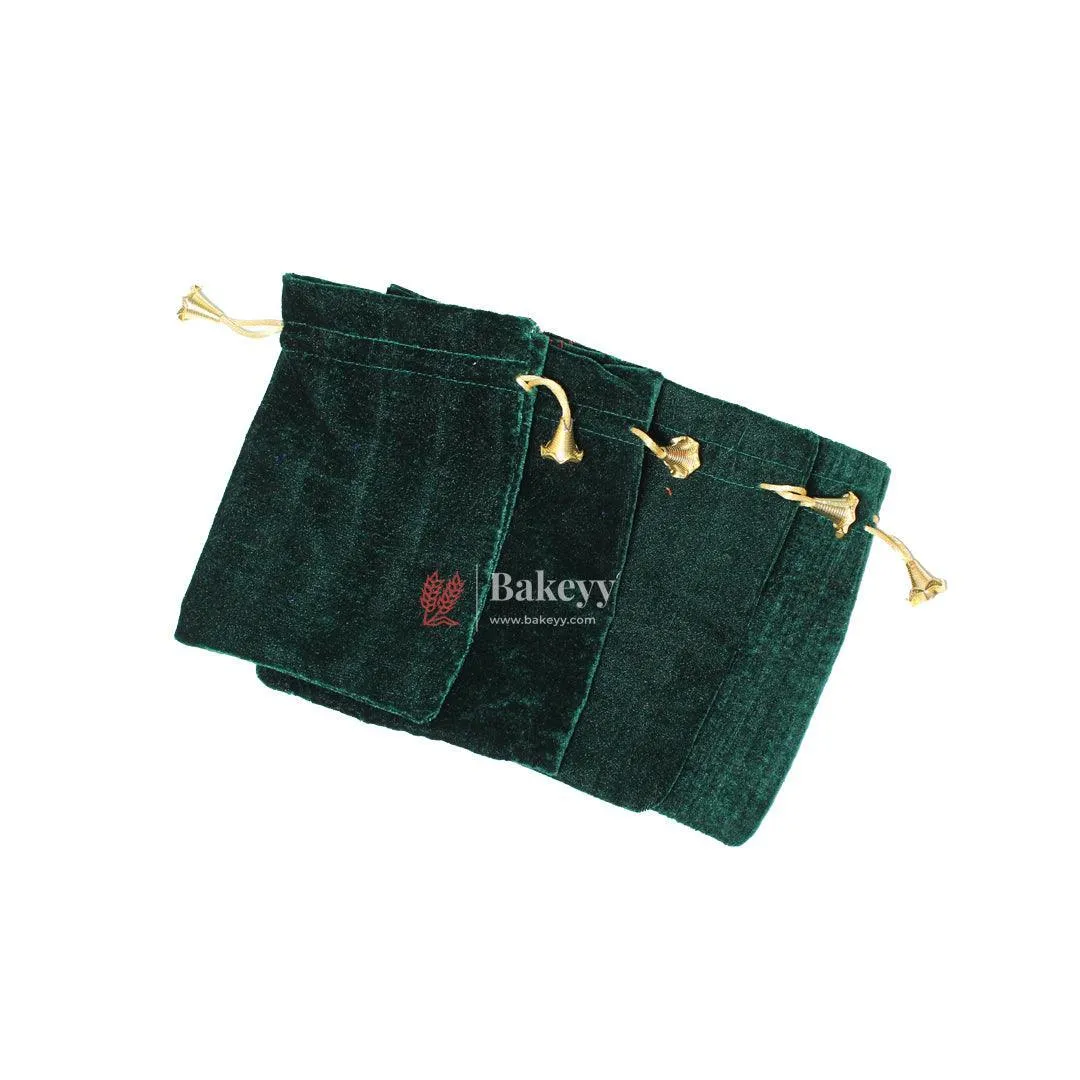 10x14 cm  | Velvet Drawstring Potli Bag | Green Colour |  Pack of 10 | Luxurious Gift & Storage Pouch |