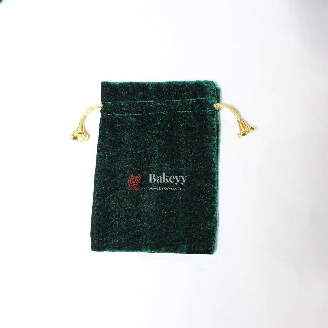 10x14 cm  | Velvet Drawstring Potli Bag | Green Colour |  Pack of 10 | Luxurious Gift & Storage Pouch |