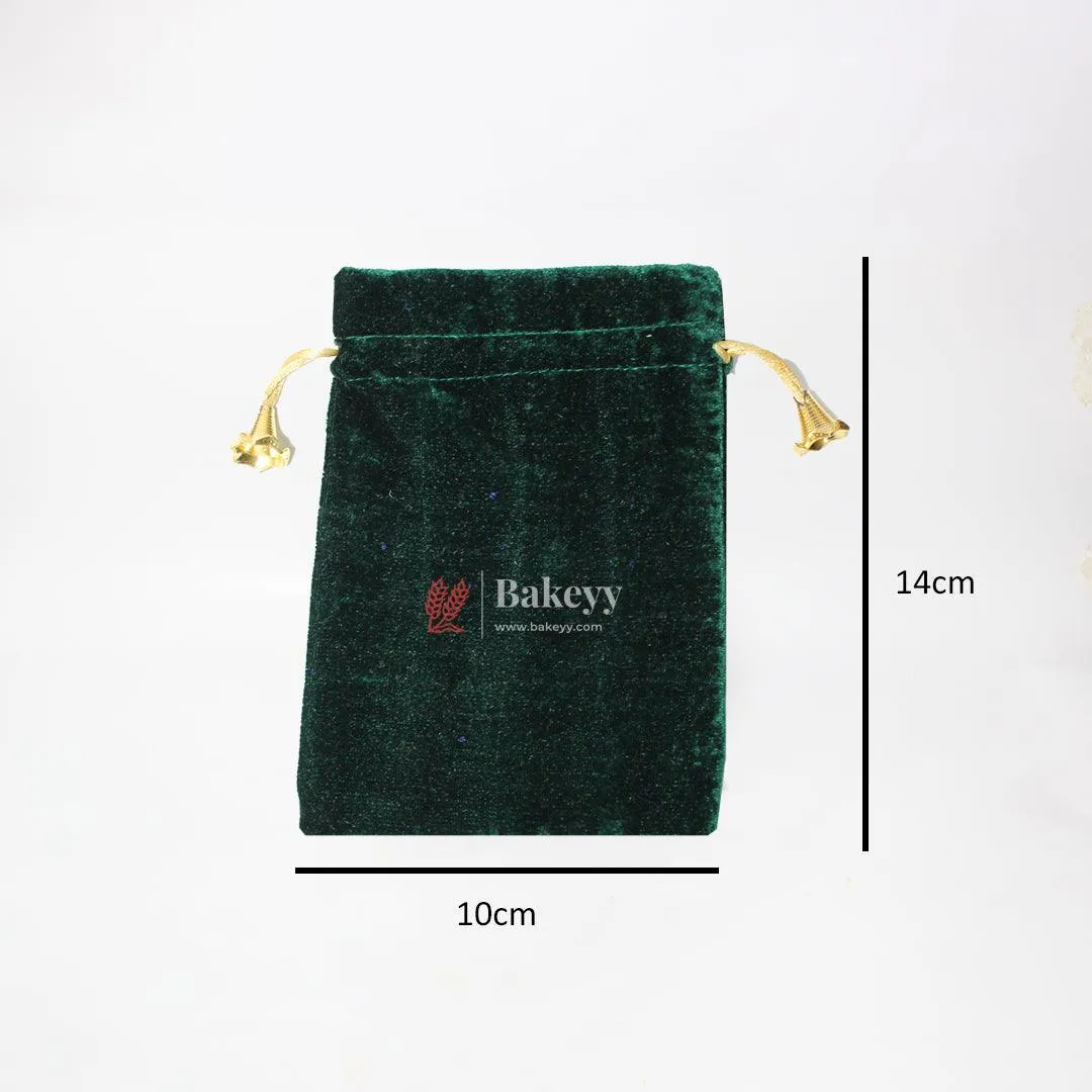 10x14 cm  | Velvet Drawstring Potli Bag | Green Colour |  Pack of 10 | Luxurious Gift & Storage Pouch |