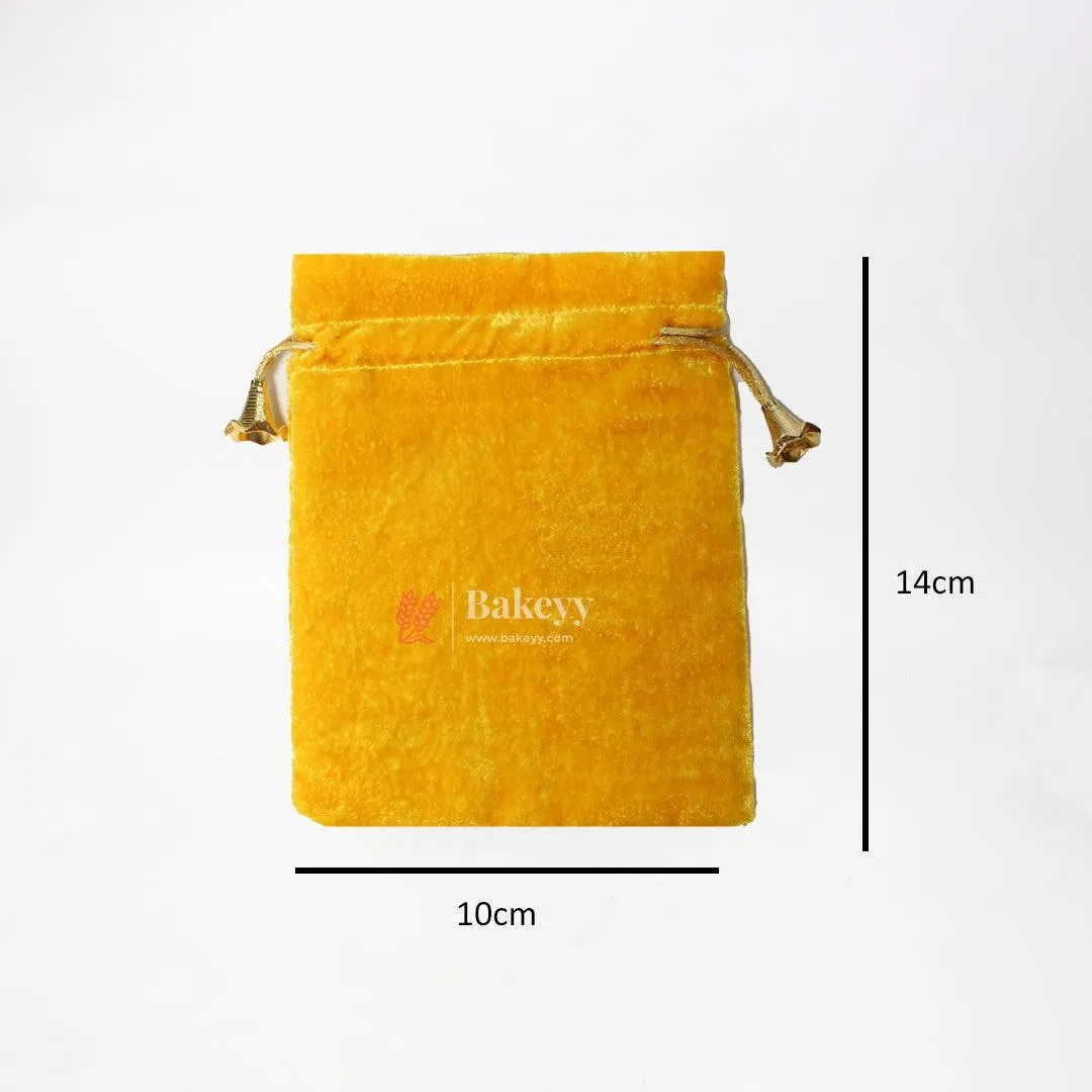 10x14 cm | Velvet Drawstring Potli Bag | Yellow  Colour | Pack of 10 | Luxurious Gift & Storage Pouch |