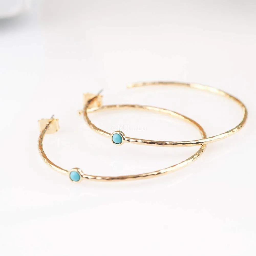 14K Gold-Plated Dainty Hoop Earrings with Simulated Blue Turquoise - Lightweight, Hypoallergenic, Chic Boho Design for Versatile Everyday Elegance - delicate minimal Jewelry by MJLULU