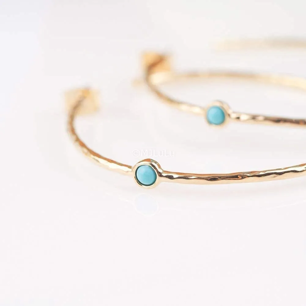 14K Gold-Plated Dainty Hoop Earrings with Simulated Blue Turquoise - Lightweight, Hypoallergenic, Chic Boho Design for Versatile Everyday Elegance - delicate minimal Jewelry by MJLULU