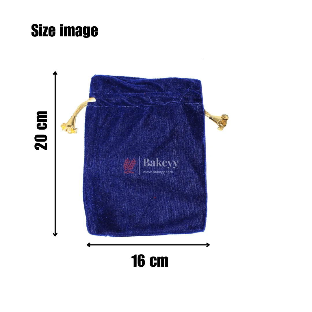 16x20 cm  | Velvet Drawstring Potli Bag | Blue Colour |  Pack of 10 | Luxurious Gift & Storage Pouch |
