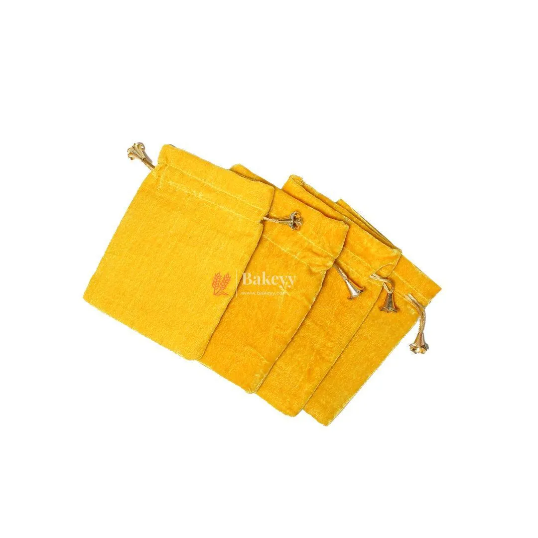 16x20 cm | Velvet Drawstring Potli Bag | Yellow  Colour | Pack of 10 | Luxurious Gift & Storage Pouch |
