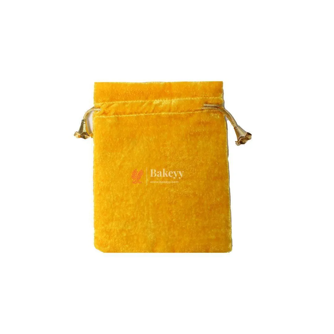 16x20 cm | Velvet Drawstring Potli Bag | Yellow  Colour | Pack of 10 | Luxurious Gift & Storage Pouch |