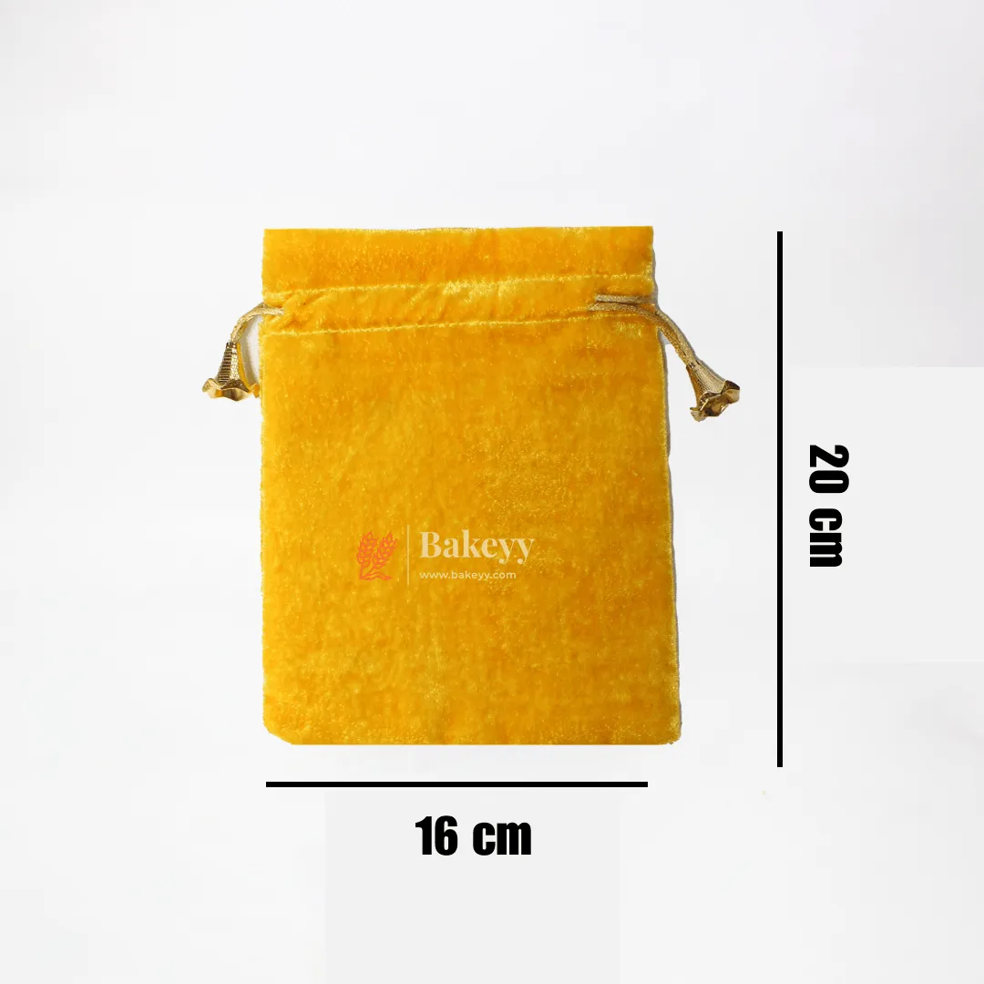 16x20 cm | Velvet Drawstring Potli Bag | Yellow  Colour | Pack of 10 | Luxurious Gift & Storage Pouch |