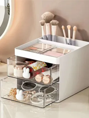 1pc white double-layer storage box drawer desktop jewelry organizer*