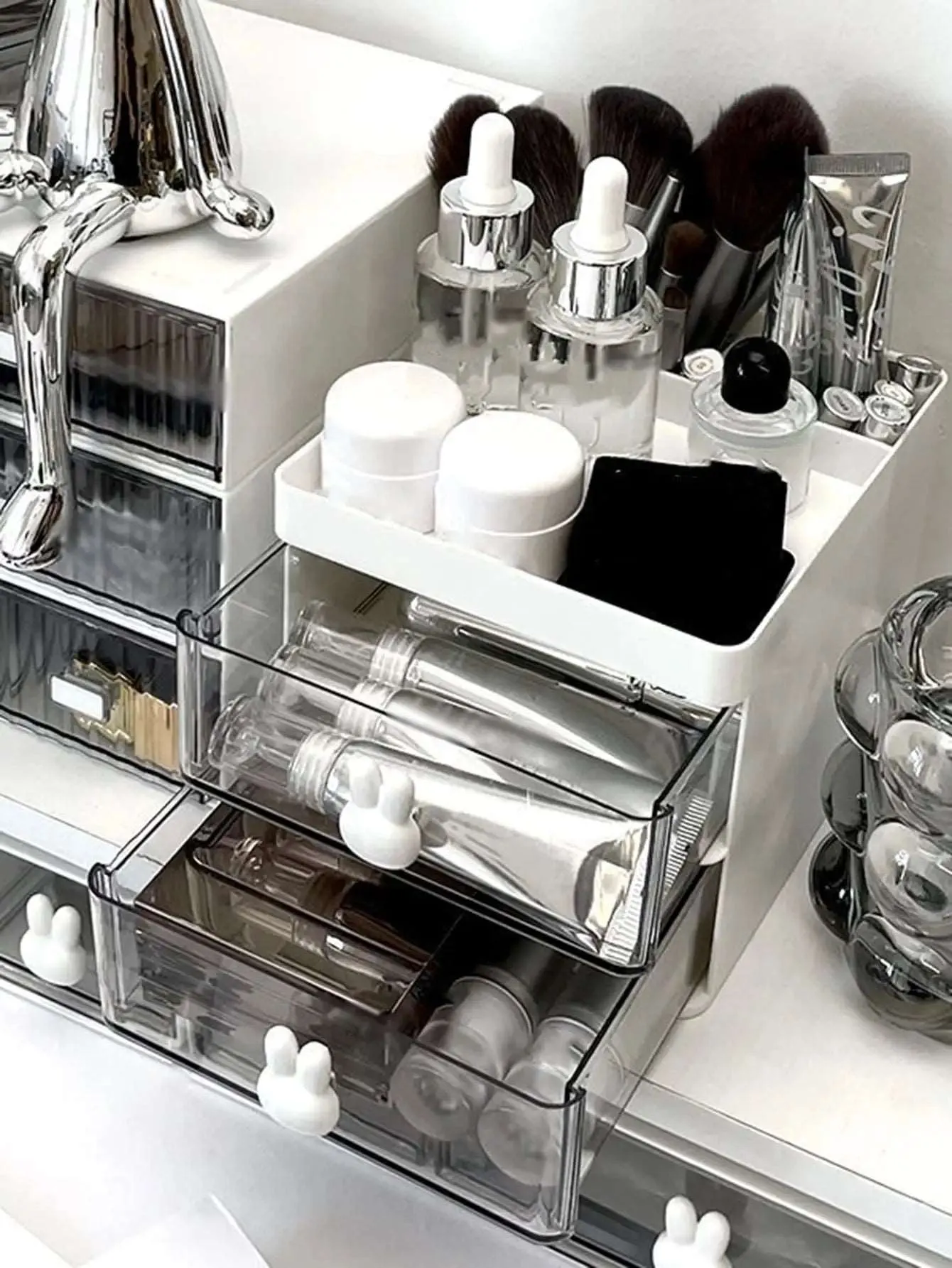 1pc white double-layer storage box drawer desktop jewelry organizer*