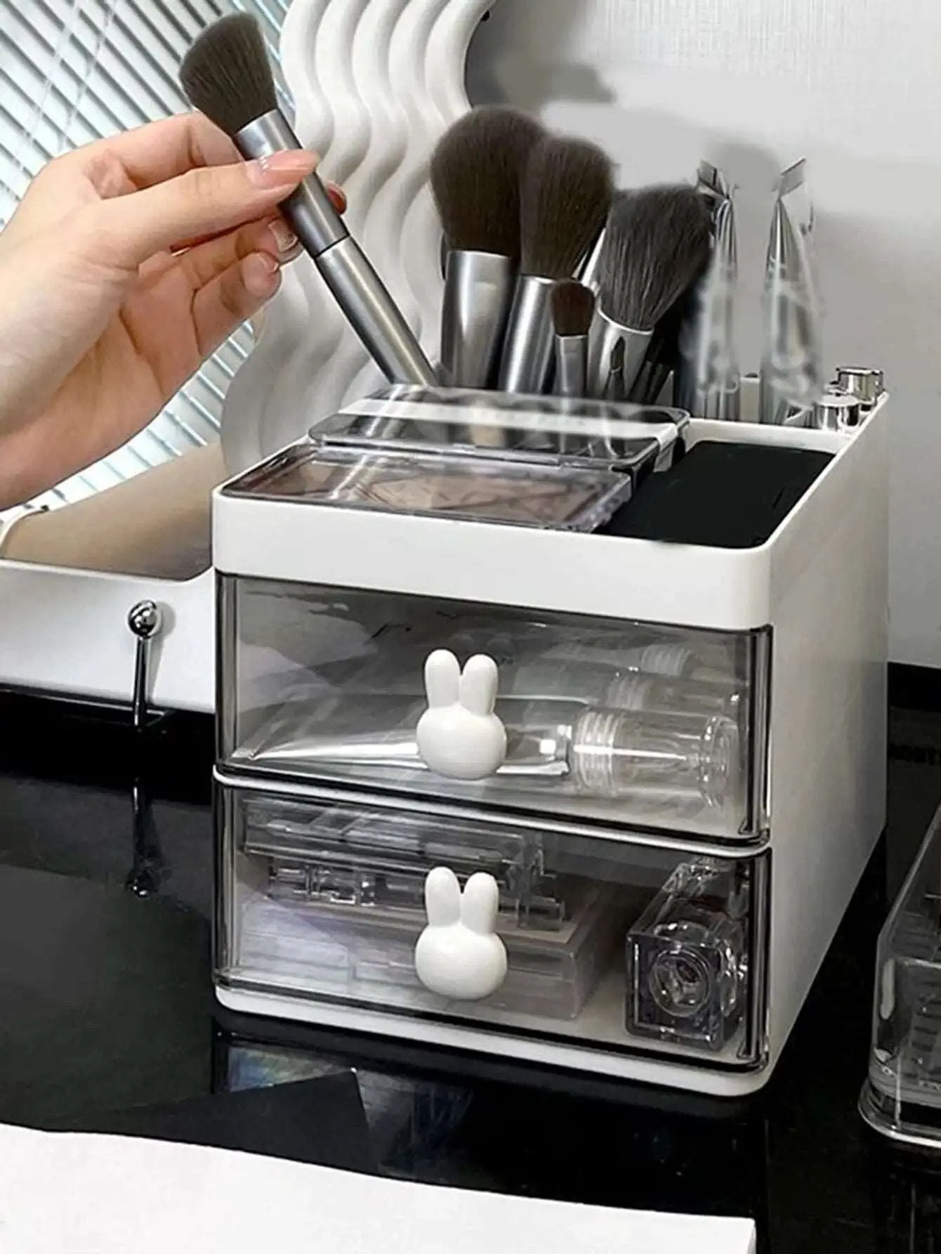 1pc white double-layer storage box drawer desktop jewelry organizer*