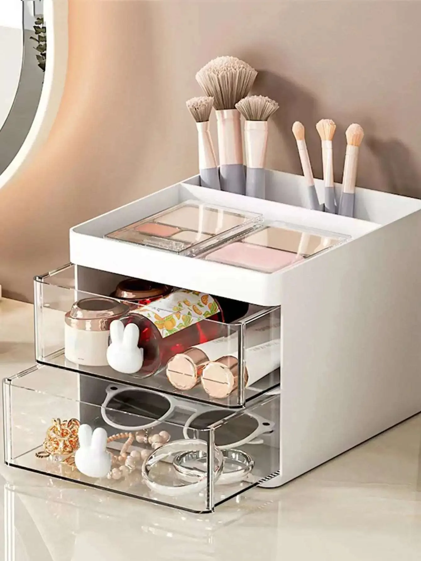 1pc white double-layer storage box drawer desktop jewelry organizer*