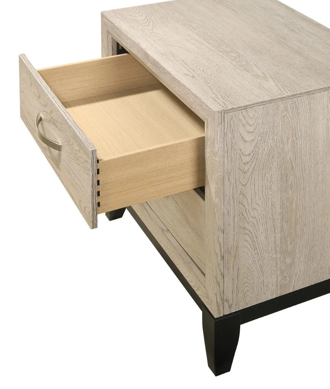 2-Drawer Nightstand End Table Drift Wood Finish, Metal Handles, Bedroom Living Room Furniture