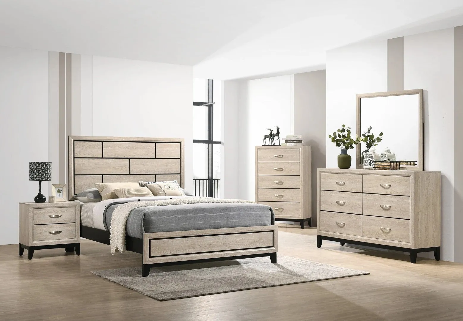 2-Drawer Nightstand End Table Drift Wood Finish, Metal Handles, Bedroom Living Room Furniture