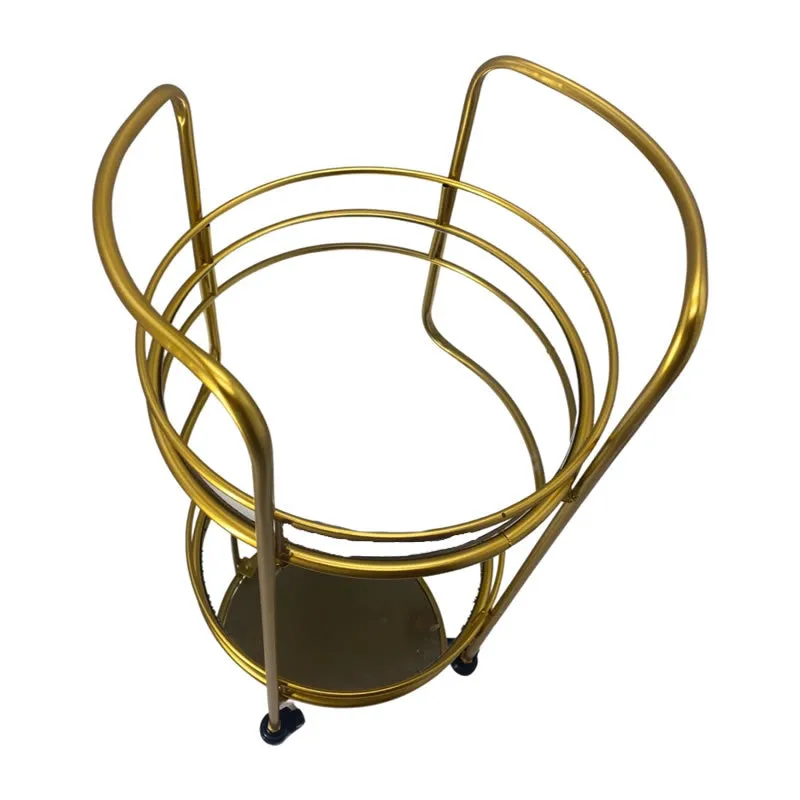 2-Tier Round Rolling Storage Cart With 2 Mirrored Shelves TY03