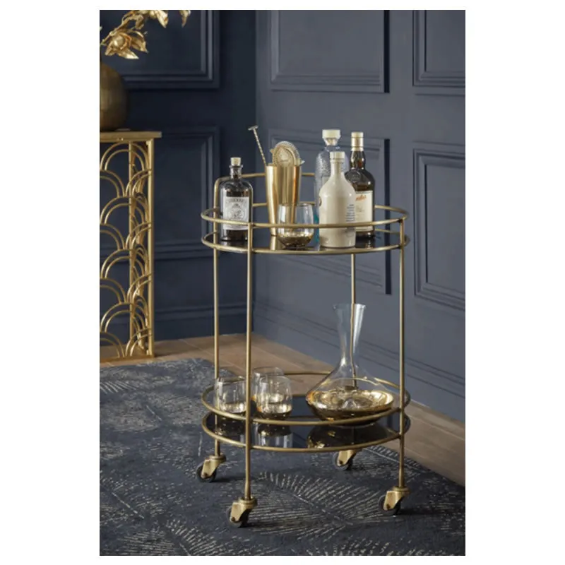2-Tier Round Rolling Storage Cart With 2 Mirrored Shelves TY03