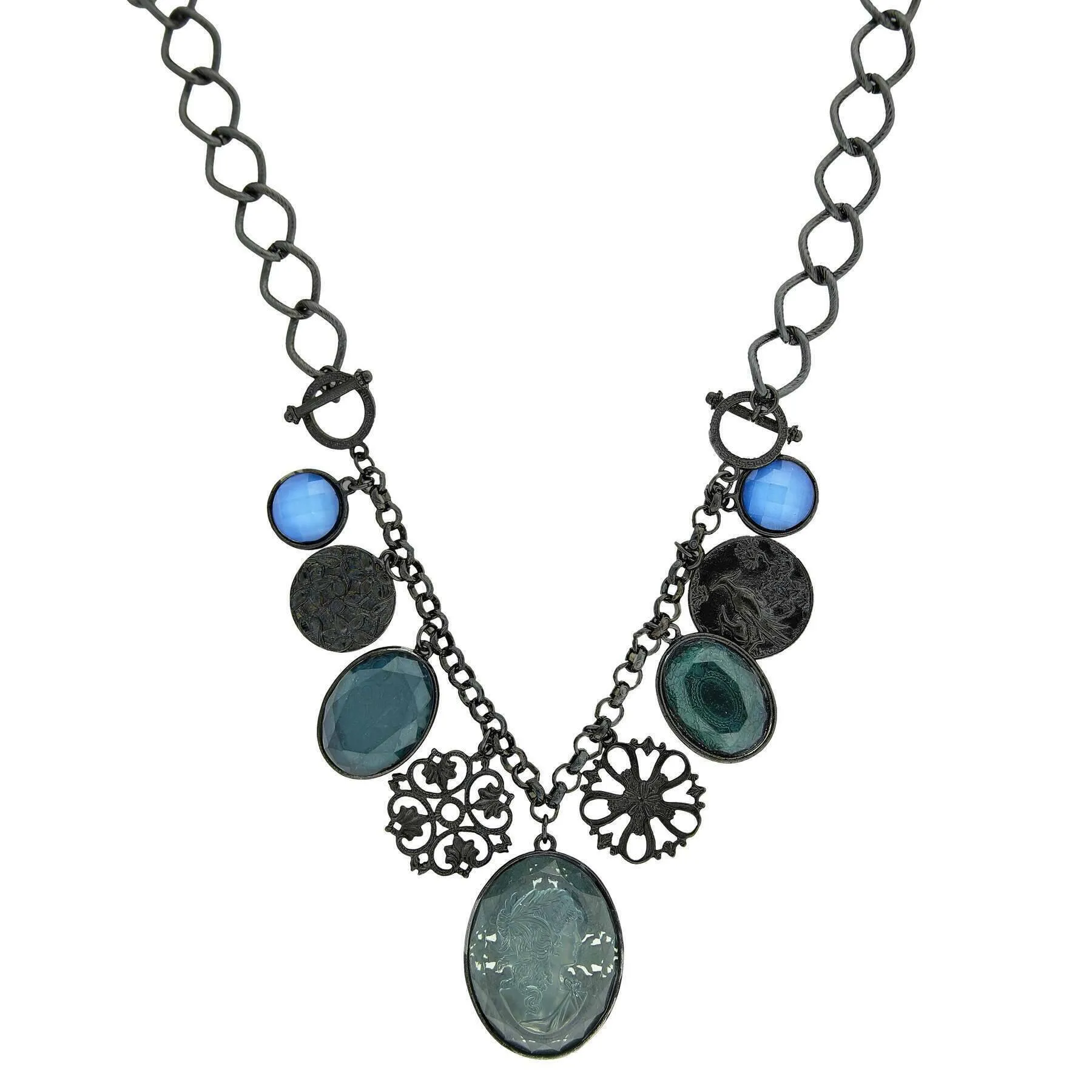 2028 Jewelry Blue Multi Drop Victorian Cameo Pendant Necklace 16"   3" Extender