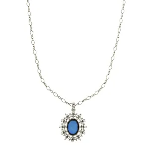2028 Jewelry Blue Stone And Crystal Oval Pendant Necklace 16"   3" Extender
