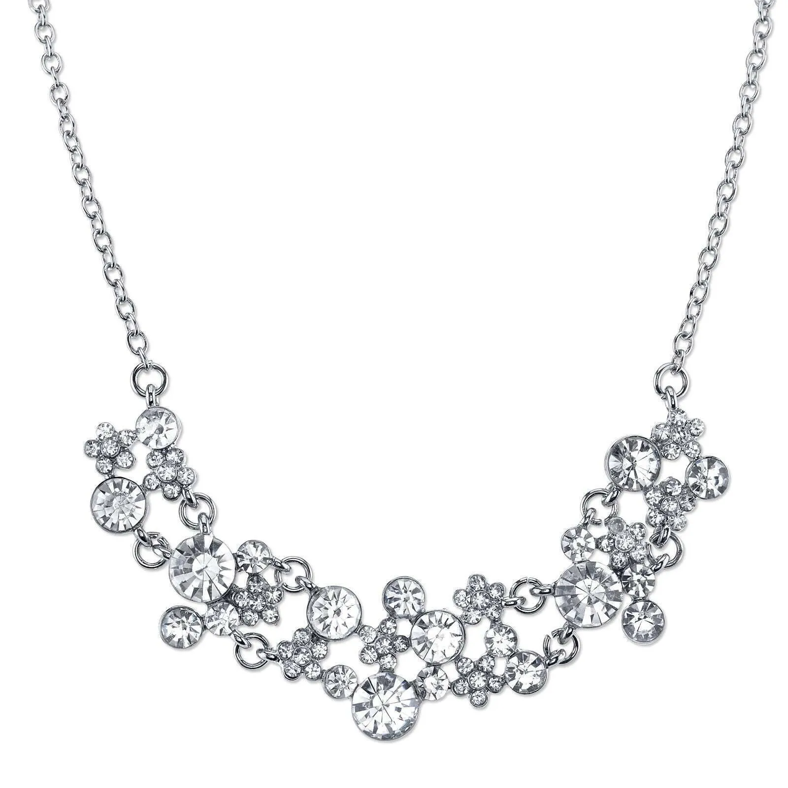 2028 Jewelry Clear Crystal Cluster Necklace 16"   3" Extender
