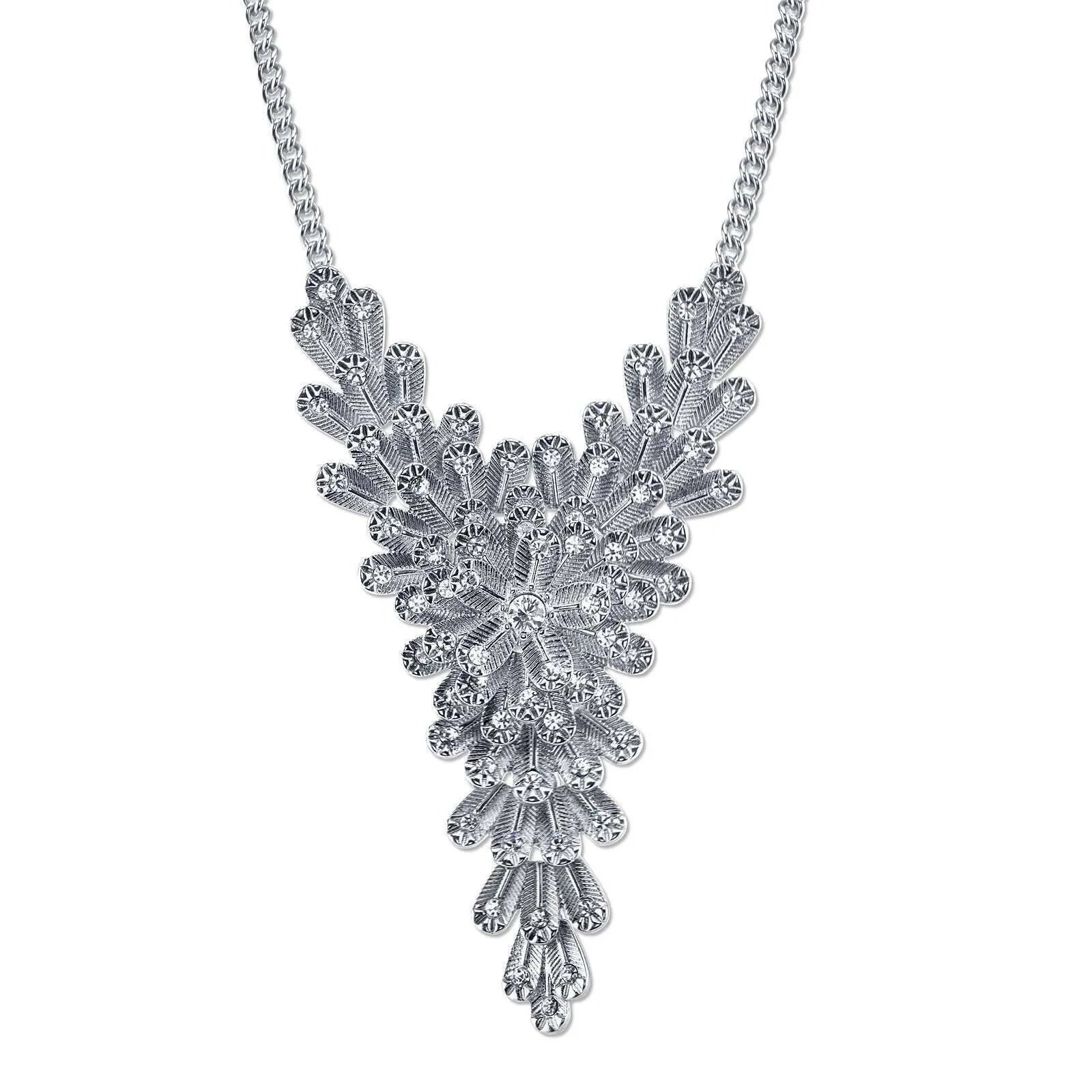 2028 Jewelry Crystal Floral Statement Bib Necklace 16"   3" Extender