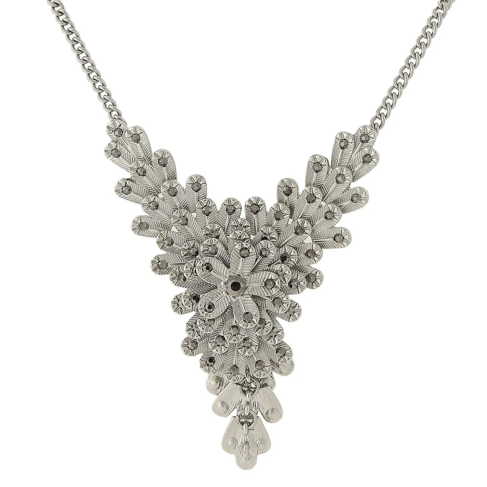 2028 Jewelry Crystal Floral Statement Bib Necklace 16"   3" Extender