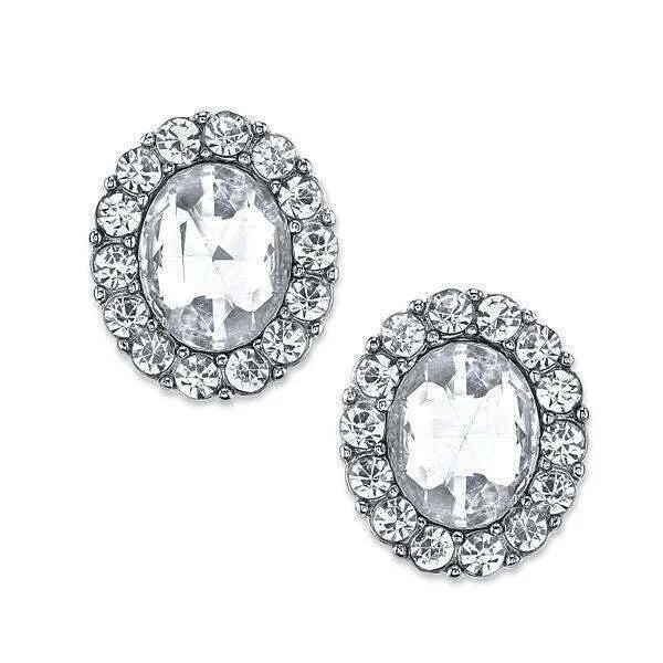 2028 Jewelry Crystal Oval Button Earrings
