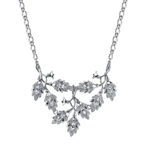 2028 Jewelry Genuine Austrian Crystal Navette Vine Leaf Bib Necklace 16"   3" Extender