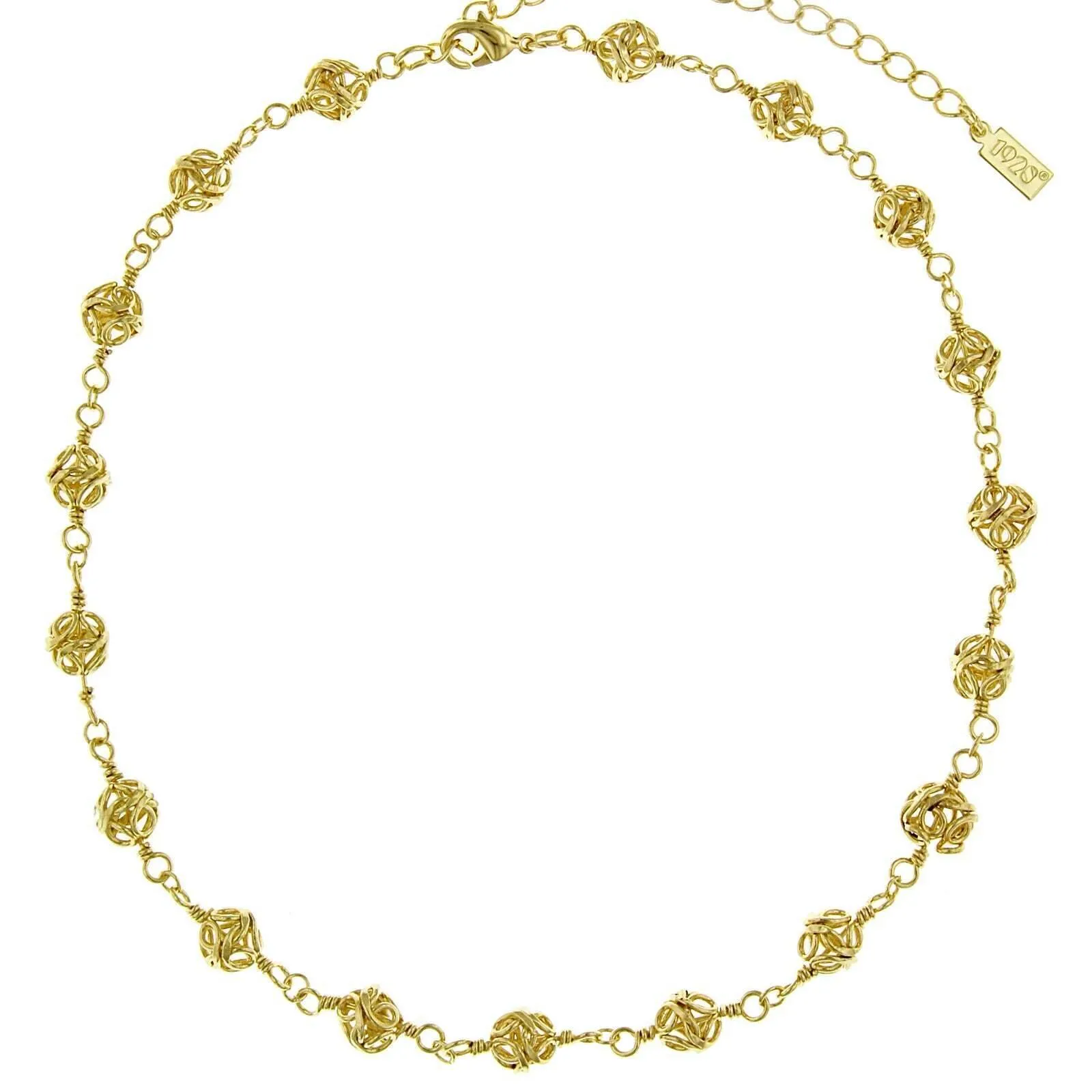 2028 Jewelry Gold Caged Filigree Beaded Necklace 15"   3" Extension