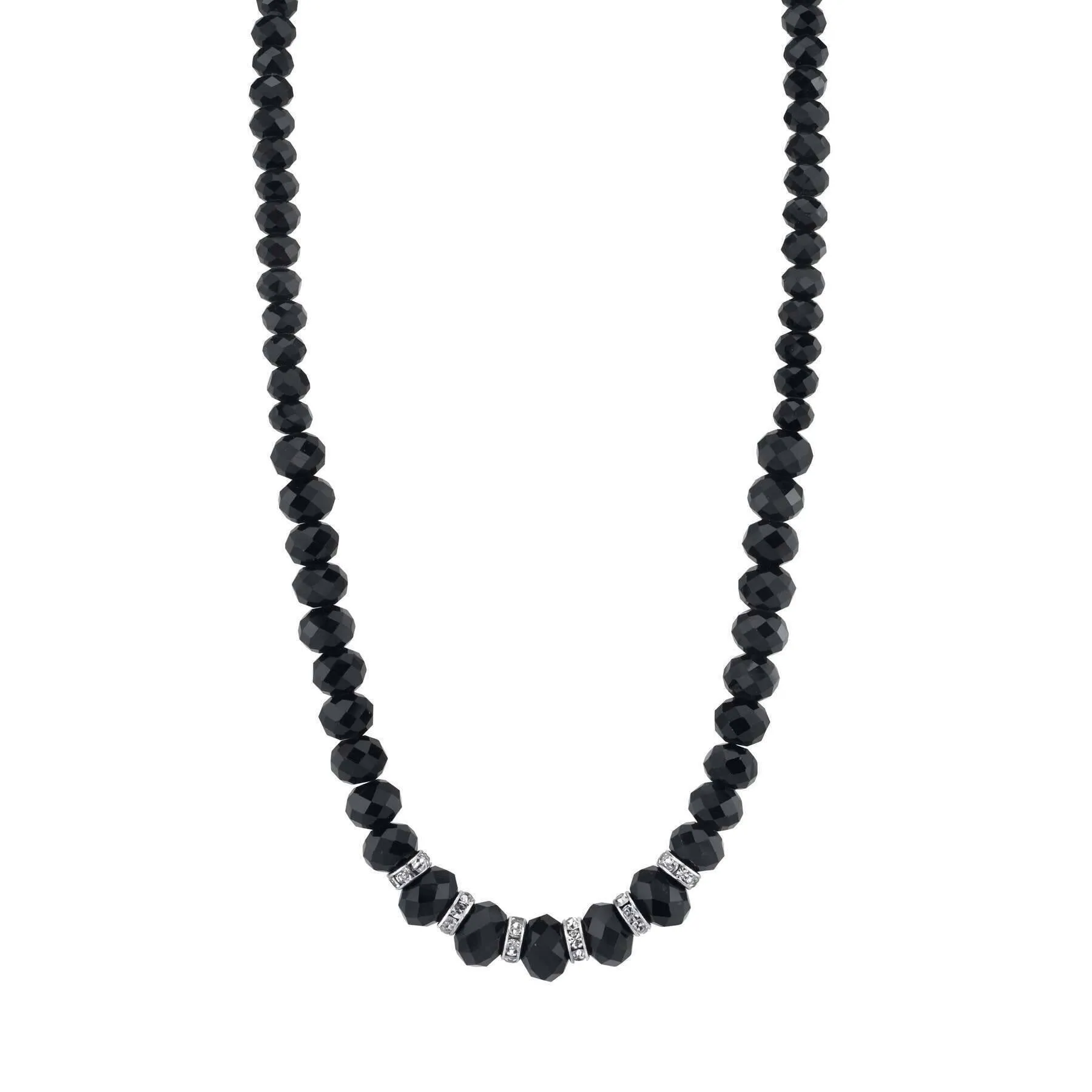 2028 Jewelry Graduated Jet Black Glass Crystal Accent Necklace 16"   3" Extender