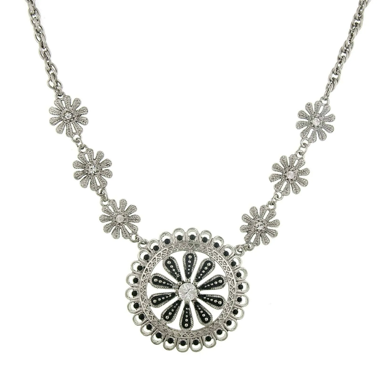 2028 Jewelry Jet Black And Crystal Pendant Necklace 16"   3" Extender
