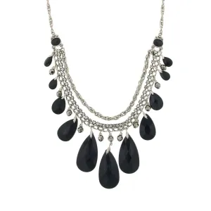 2028 Jewelry Jet Black Briolette Multi Chain Bib Necklace 16"   3" Extension