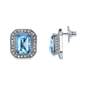2028 Jewelry Light Sapphire Octagon Stone Crystal Accent Button Earrings