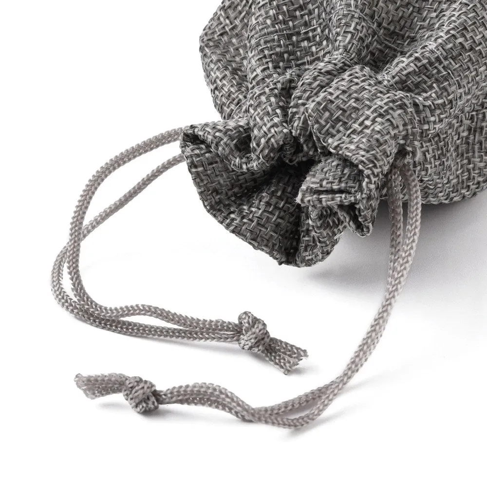250 pc Polyester Imitation Burlap Packing Pouches Drawstring Bags, for Christmas, Wedding Party and DIY Craft Packing, Gray, 12x9cm