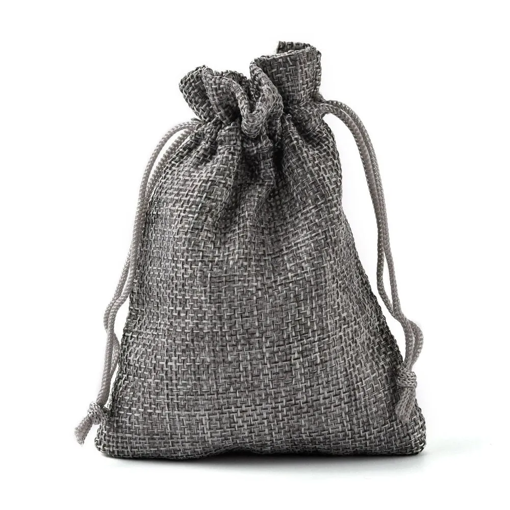 250 pc Polyester Imitation Burlap Packing Pouches Drawstring Bags, for Christmas, Wedding Party and DIY Craft Packing, Gray, 12x9cm