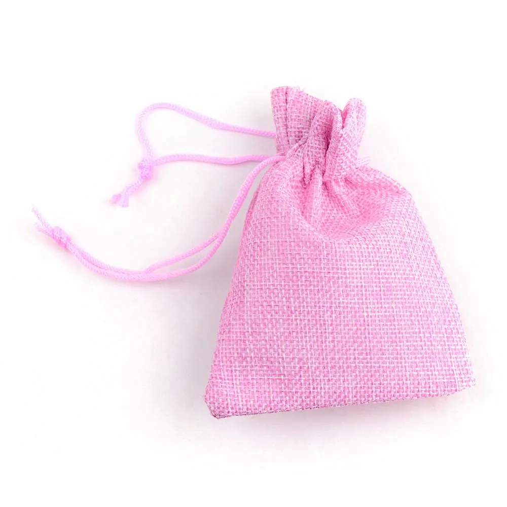 250 pc Polyester Imitation Burlap Packing Pouches Drawstring Bags, for Christmas, Wedding Party and DIY Craft Packing, Pearl Pink, 14x10cm