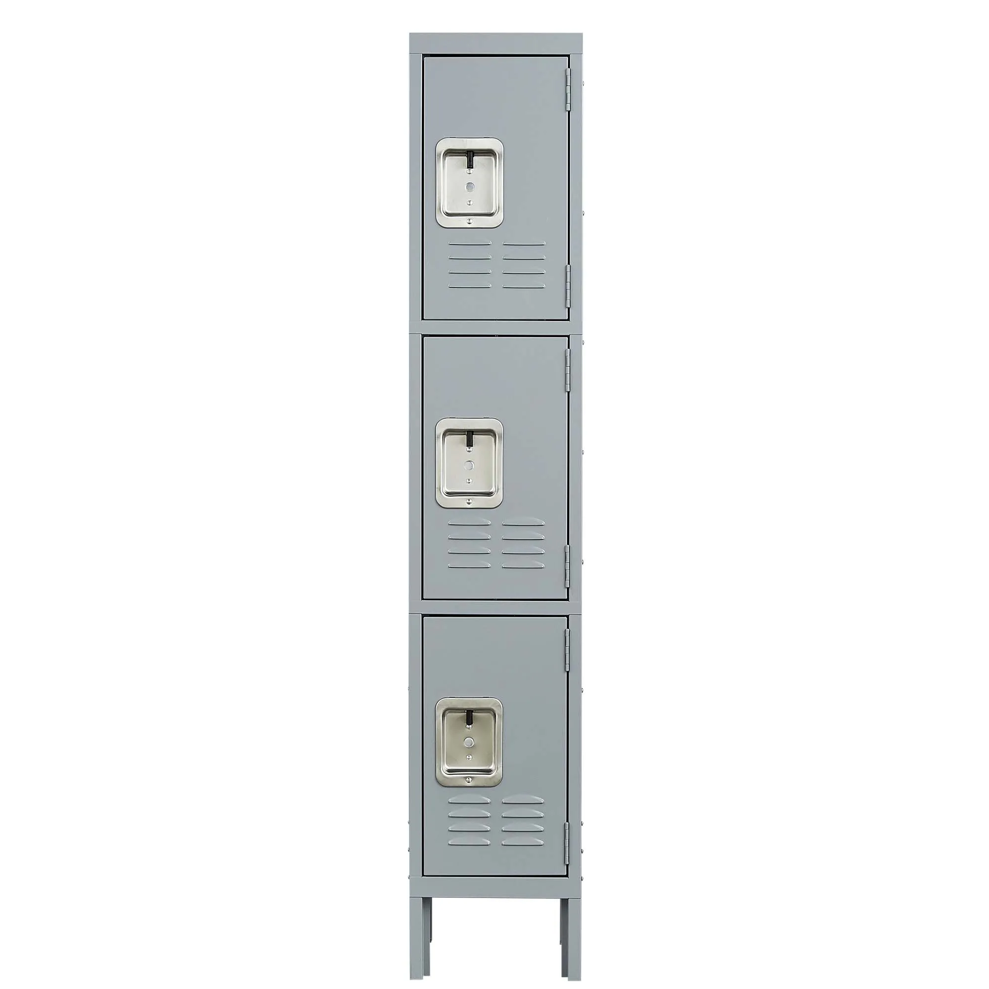 3-Door 66"H Metal Lockers w/ Lock, Storage Cabinet for Home Gym, Office, School, Garage - Gray