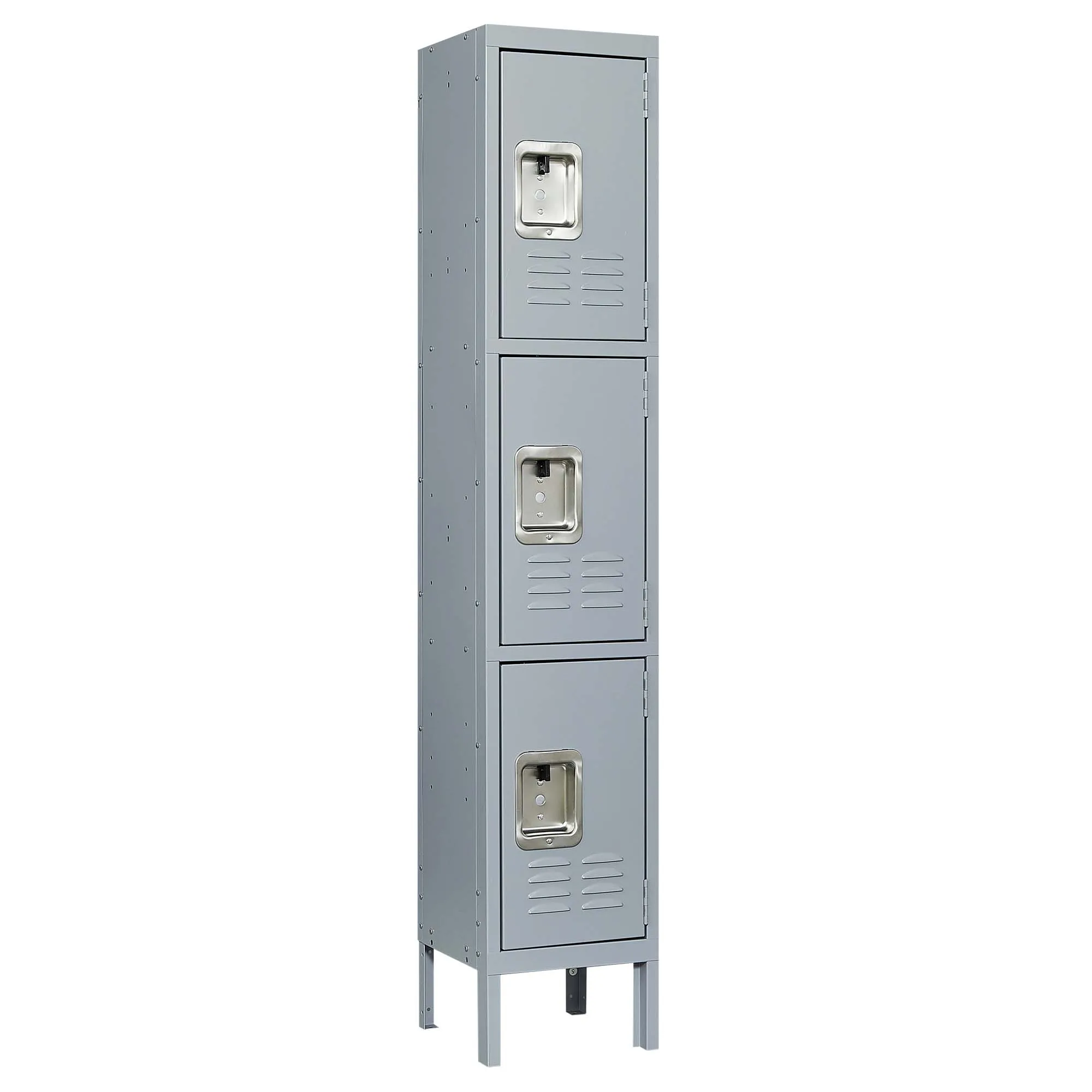 3-Door 66"H Metal Lockers w/ Lock, Storage Cabinet for Home Gym, Office, School, Garage - Gray