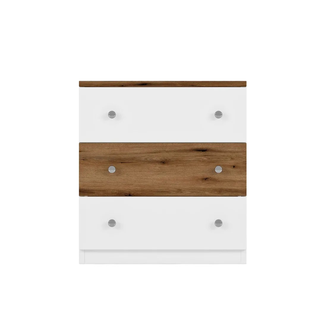 3-Drawer Wooden Nightstand, Colorblock Design, Plastic Handle, Storage Cabinet, Bedroom Side Table, White/Brown