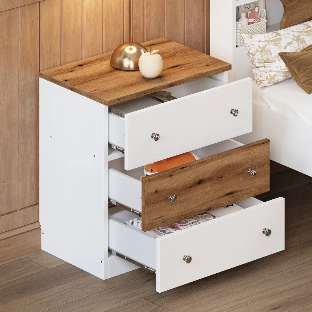 3-Drawer Wooden Nightstand, Colorblock Design, Plastic Handle, Storage Cabinet, Bedroom Side Table, White/Brown