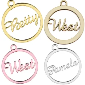 50 Pcs Custom Jewelry Tags, Round Gold Silver Rose Gold Transparent Clear Wood, Mirrored, Personalized Ornament Text Engraving With Hole