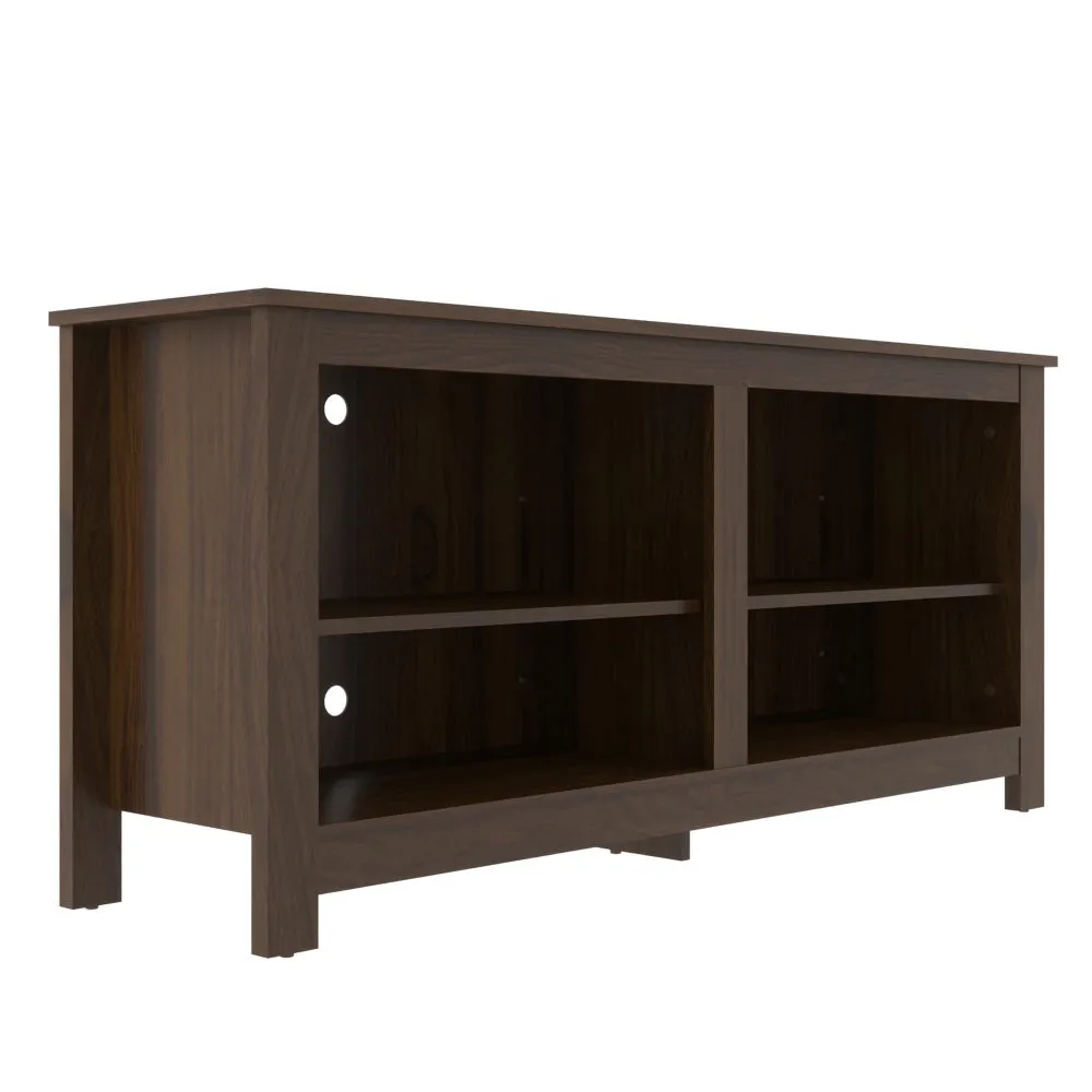 54 Inch Handcrafted Wood TV Media Entertainment Console, 4 Open Compartments, Espresso Brown By The Urban Port