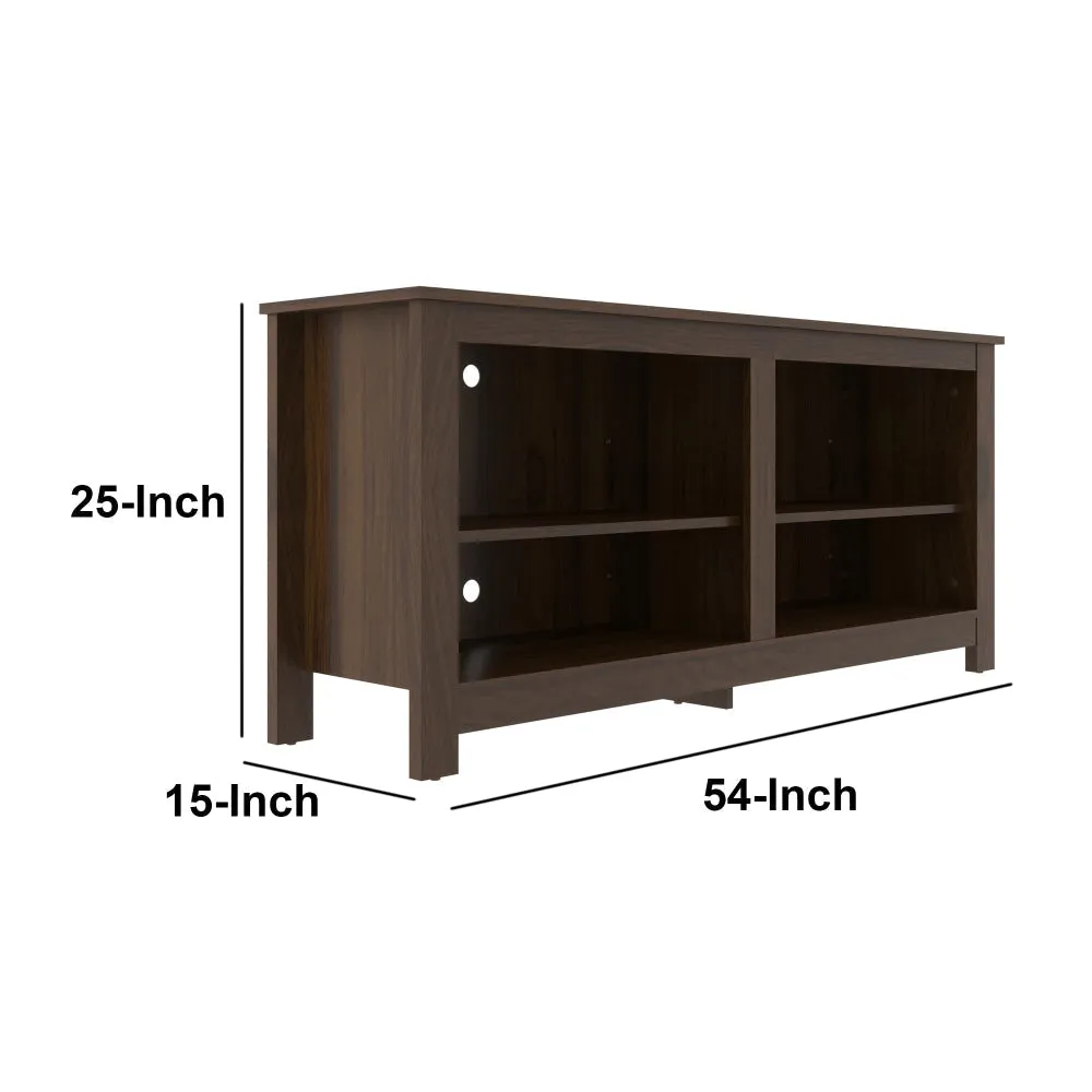54 Inch Handcrafted Wood TV Media Entertainment Console, 4 Open Compartments, Espresso Brown By The Urban Port