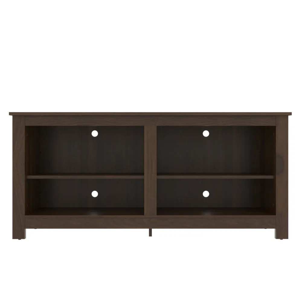 54 Inch Handcrafted Wood TV Media Entertainment Console, 4 Open Compartments, Espresso Brown By The Urban Port