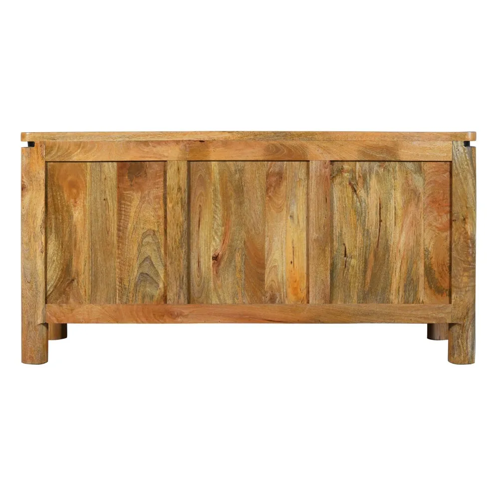 54 Inch Sideboard Console with 3 Grooved Cabinet Doors, Iron Handles, Natural Brown Mango Wood By The Urban Port