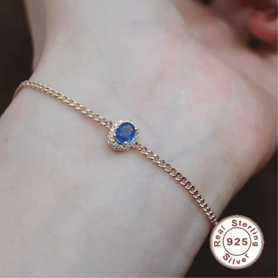 925 Sterling Silver Bracelet Charm Jewelry - Dark Blue Zircon - Xm354
