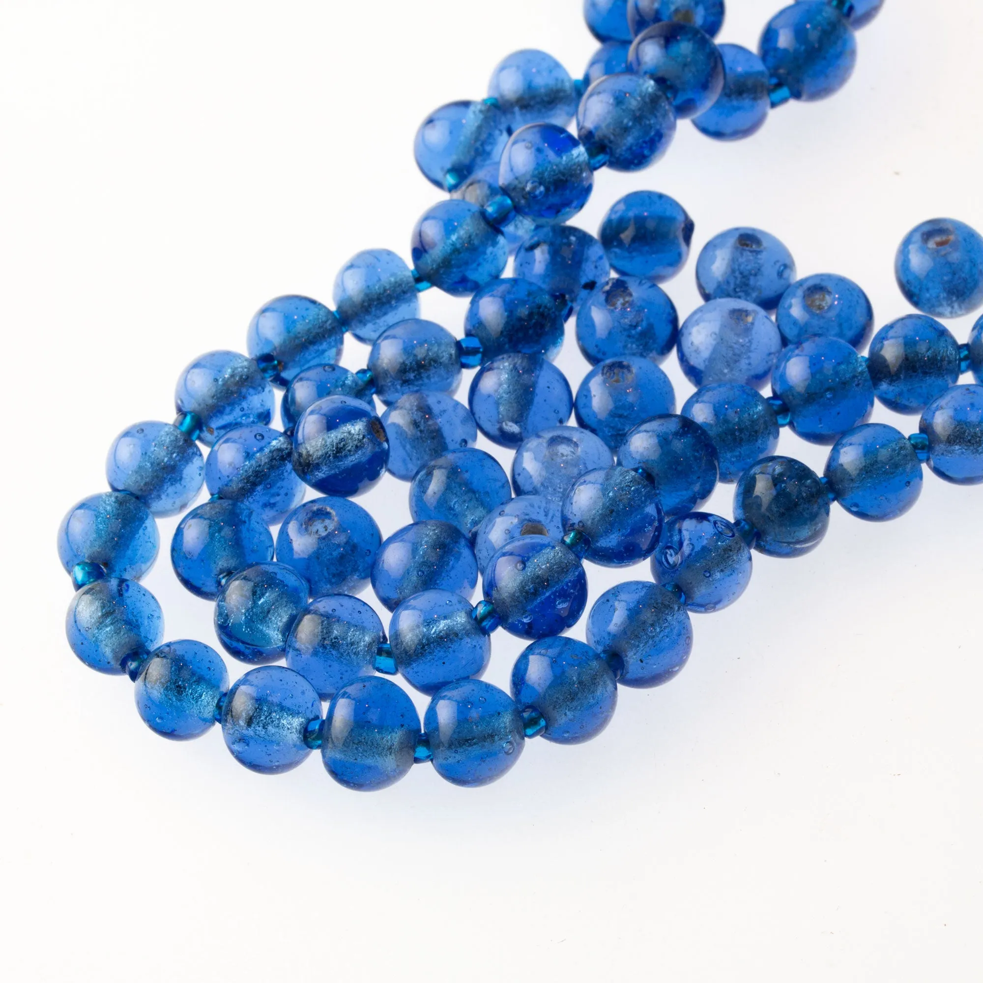 Antique Chinese translucent bubbly blue“Peking Glass” beads. 9-10mm. 6 pcs. b11-bl-2127