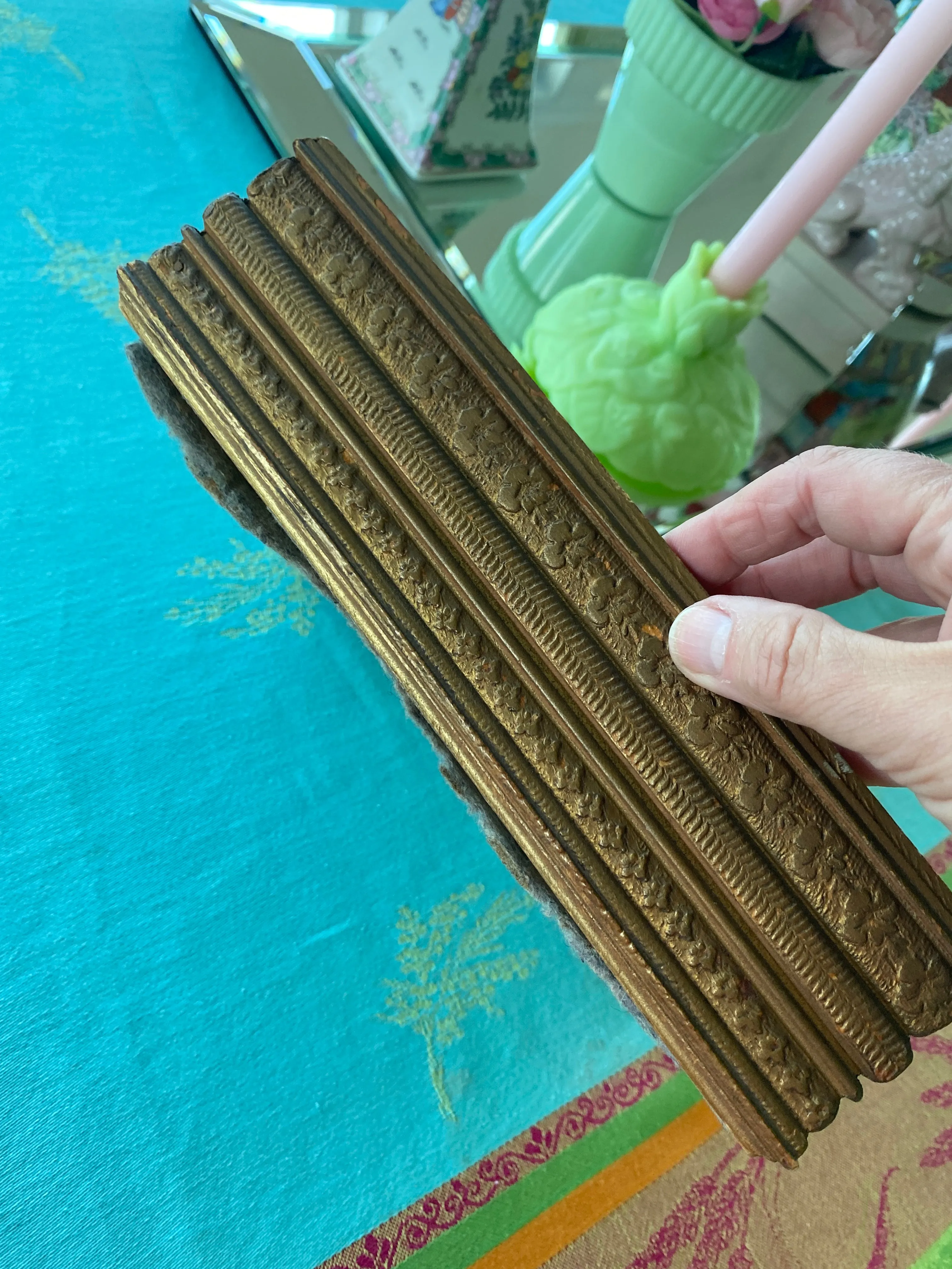 Antique Wooden French Mirror Jewelry Box With Artwork top
